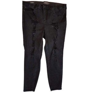 TORRID Sky High Skinny Black Distressed Denim Jeans Women's 22 R